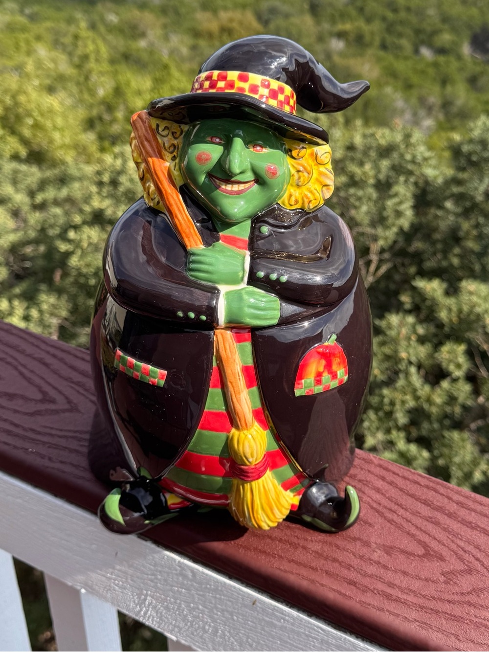 Vintage Susan Winget Ceramic Green Witch Cookie Jar